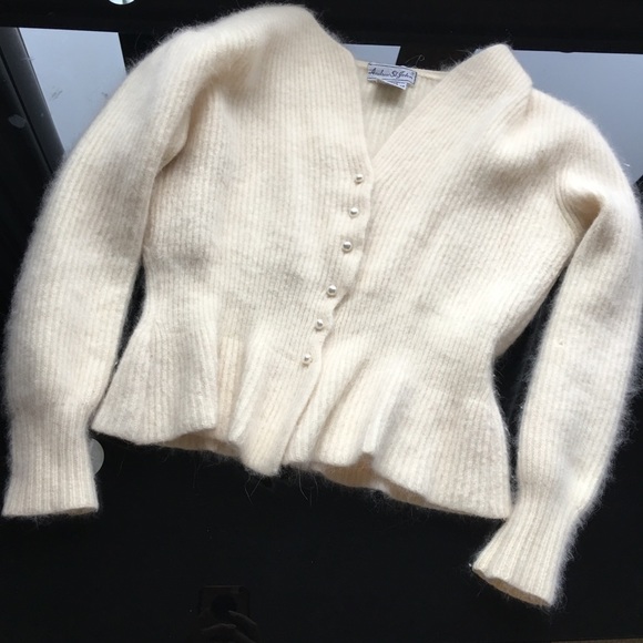 andrew st john Sweaters - Angora pearl puff bridal beige cardigan sweater